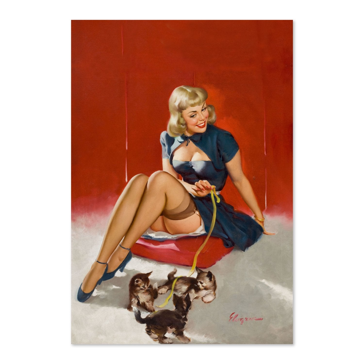 Some Cute Tricks by Gil Elvgren, pin-up poster — framed print